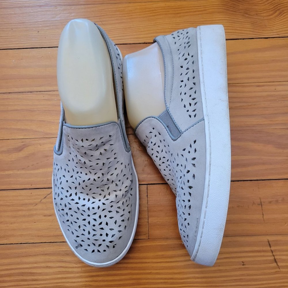 Vionic SPLENDID Midi Perf‎ Gray Leather Loafers 7.5 Perforated Laser Cut
